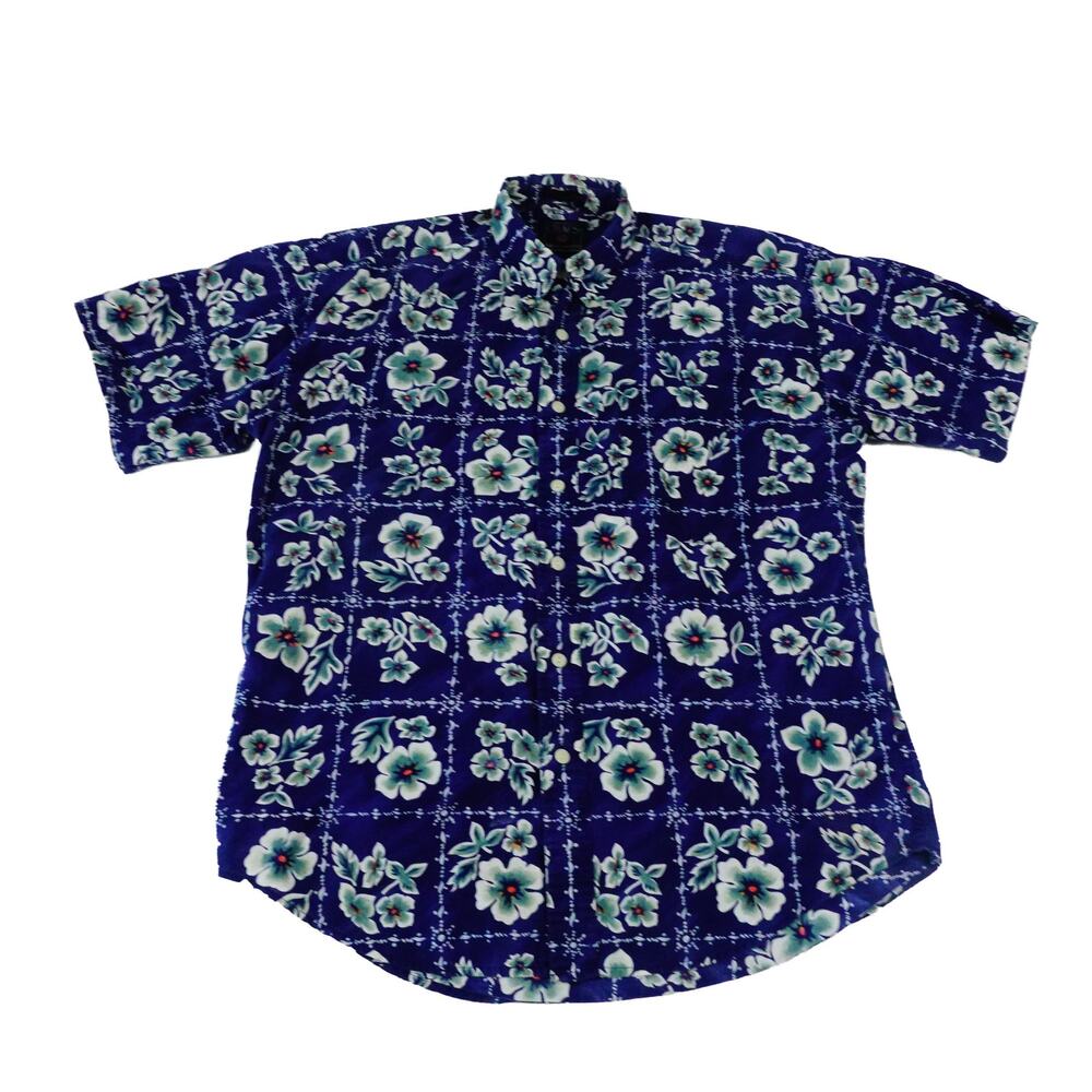 Ralph Lauren Chaps Vintage Floral Leaf Geometric Hawaiian Button Up Shirt Medium
